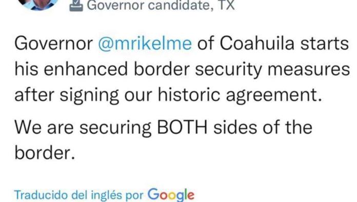 Gobernador de Texas agradece a Riquelme seguridad en la frontera