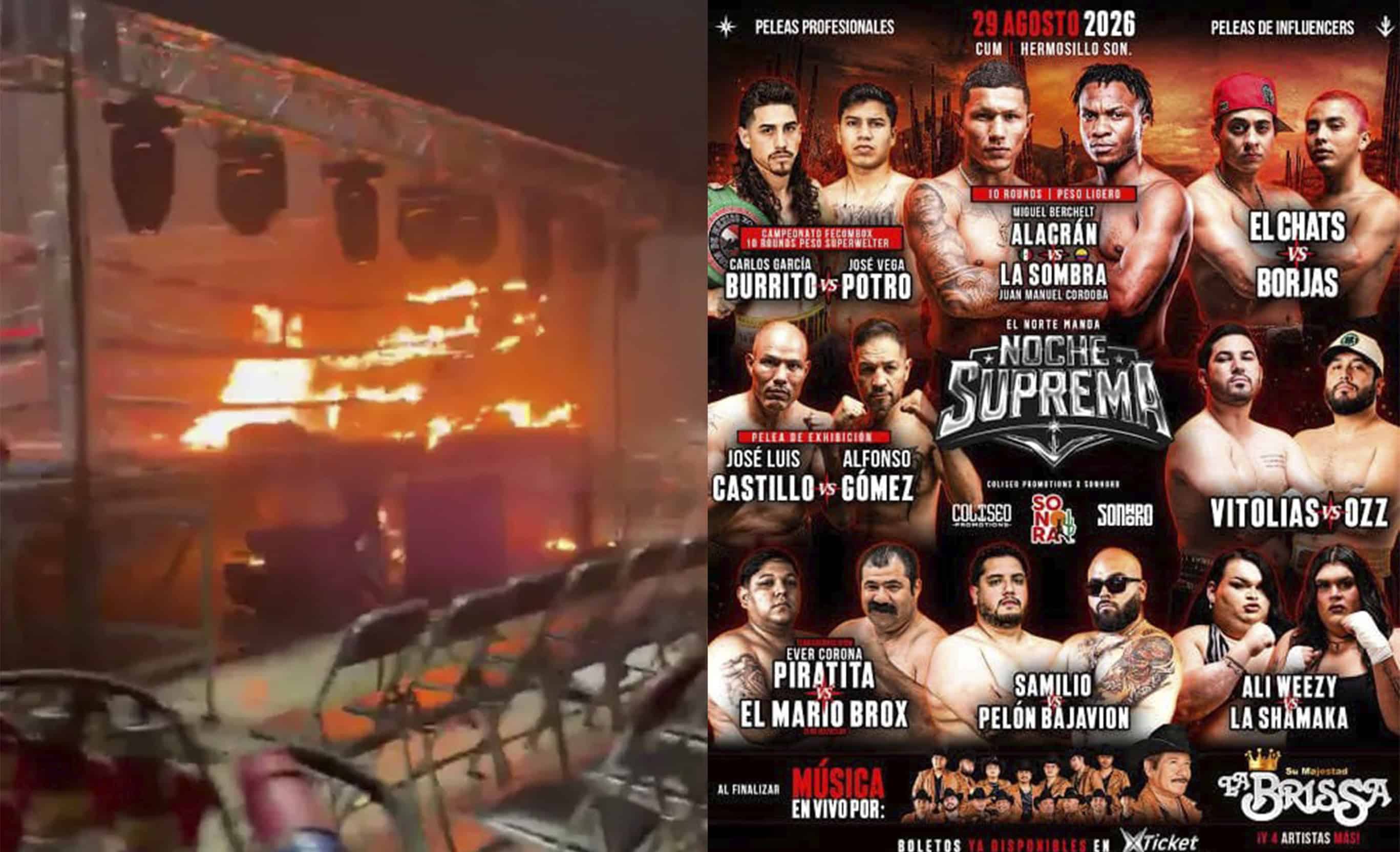 &iexcl;Se cancel&oacute;! Sujetos armados irrumpen en el CUM de Hermosillo y queman el ring de una pelea de influencers