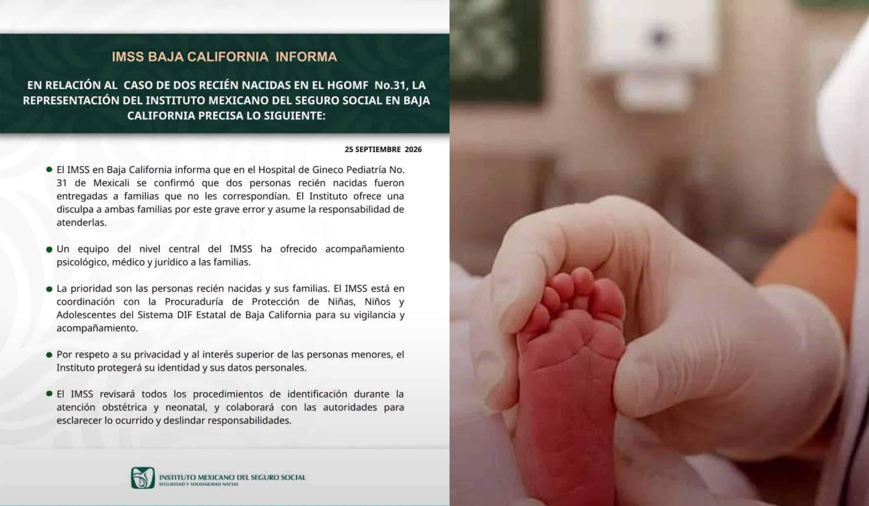 IMSS reconoce intercambio de dos reci&eacute;n nacidas en hospital de Mexicali