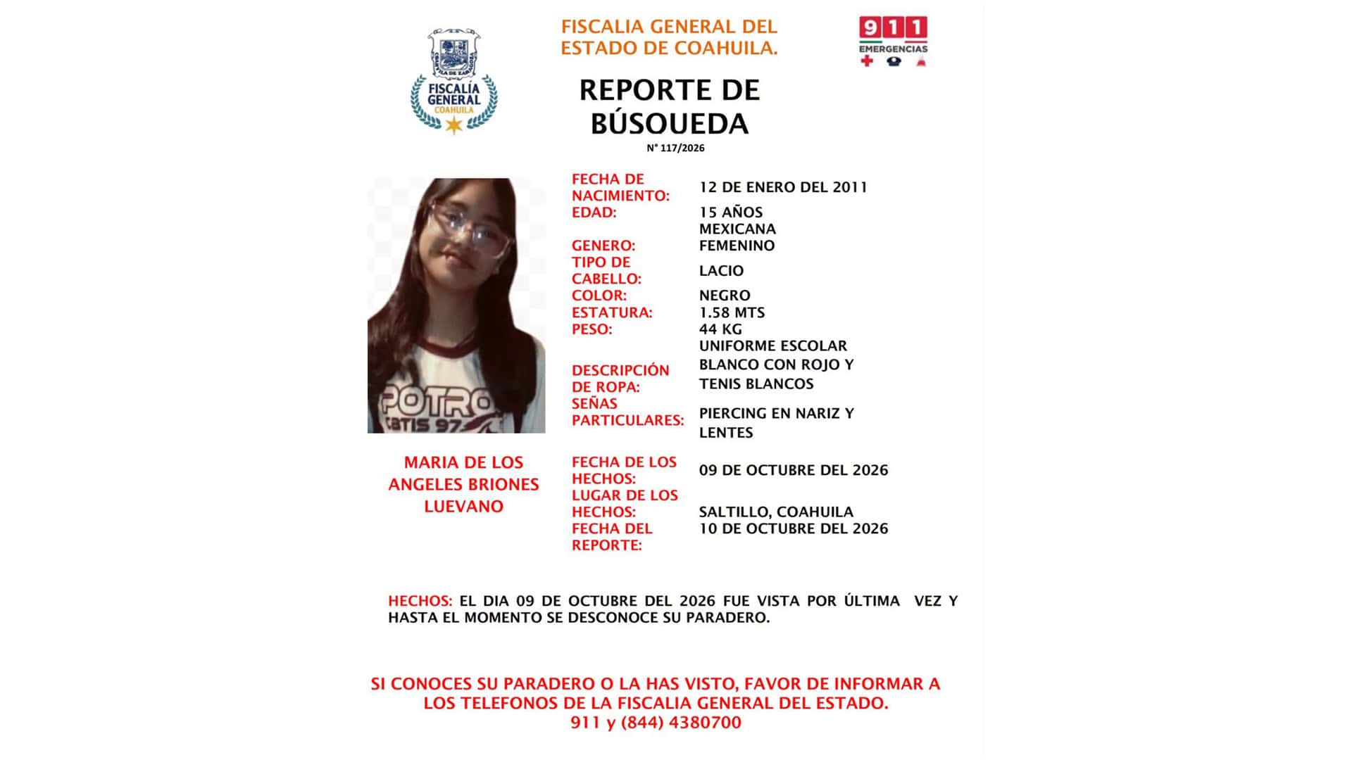 Desaparece María de los Ángeles Briones en Saltillo