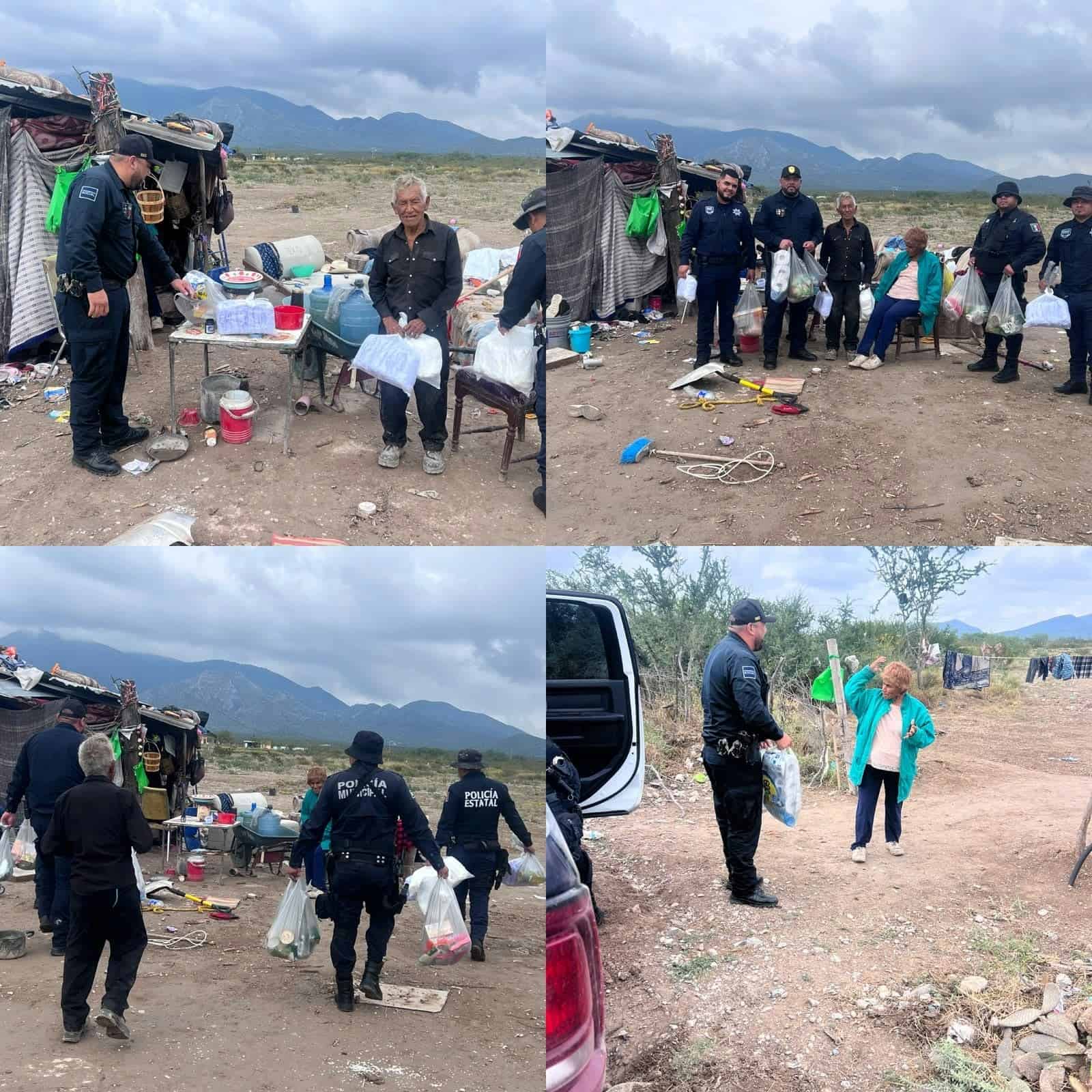 Polic&iacute;as de Casta&ntilde;os llevan despensa y pa&ntilde;ales a pareja de abuelitos
